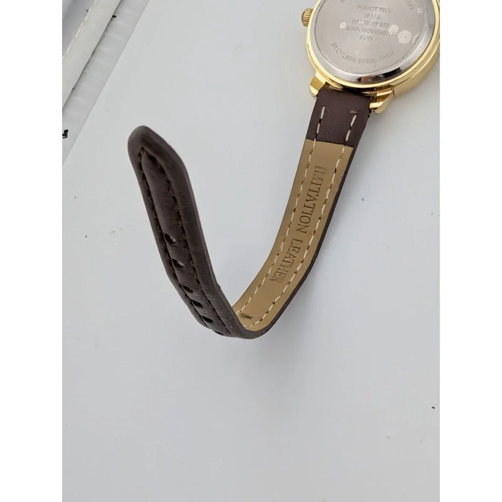 Time & Tru Watch Women 26mm Gold Case Brown Faux Leather Band- New Battery